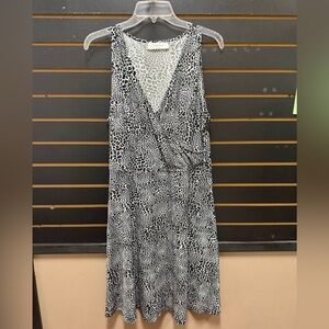 Elegance Leopard Print Sleeveless Midi Dress Size L Black Gray